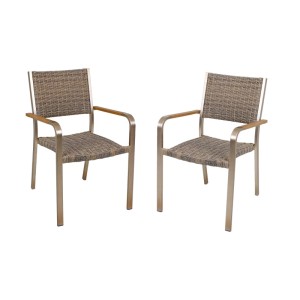 DELUKE Gartenstuhl 2er Set ARTHUR, braune Stapelstühle mit Armlehnen für den Garten.
