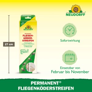 Neudorff Permanent Fliegenköder-Streifen 6 Stück, grüne Verpackung, 27 cm, zur Fliegenbekämpfung am Fenster mit Sofortwirkung.
