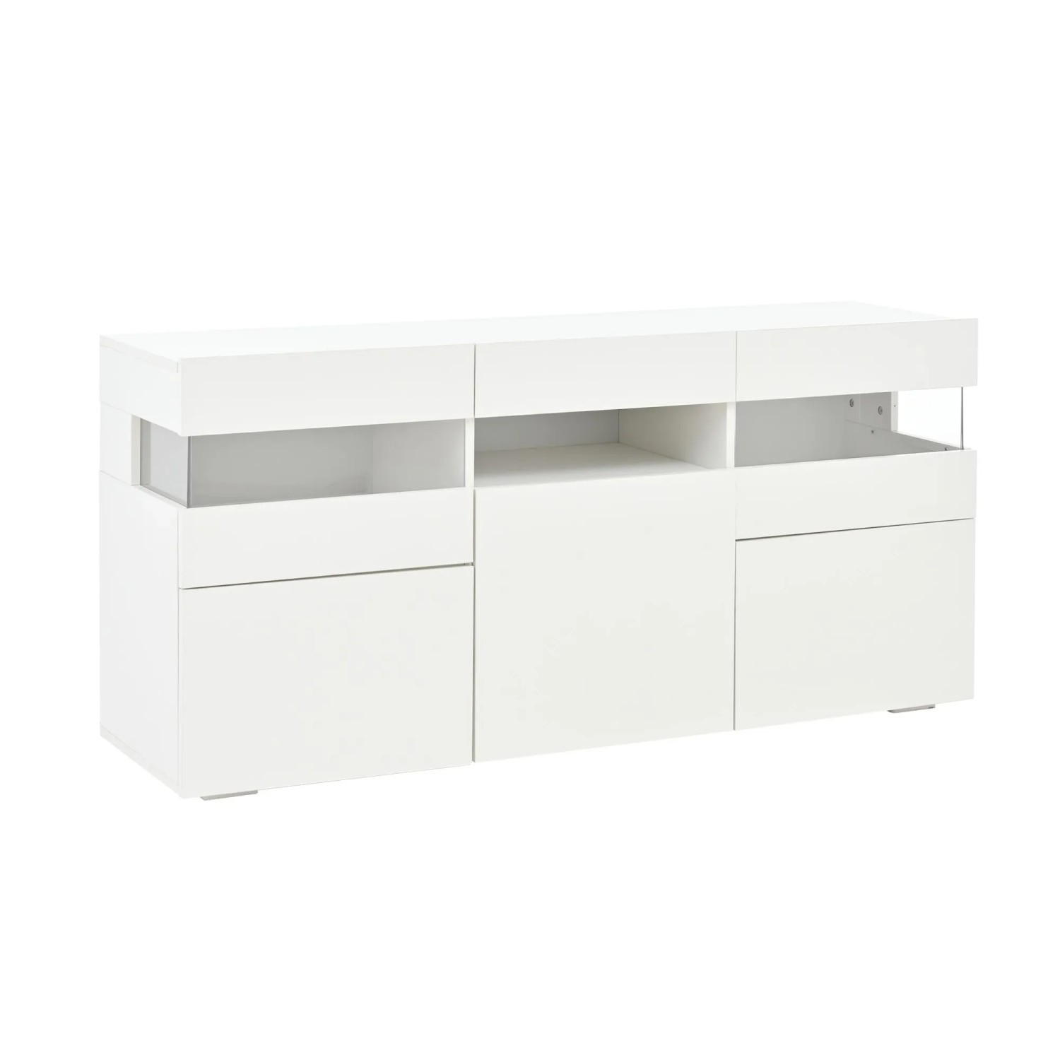 ModernLuxe Sideboard Hochglanz mit Led 5 Türen Acrylgehäuse Spanplatte Weiß