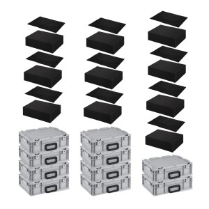 Sparset: 10 graue Euroboxen mit Rasterschaumstoff und Einlage. Robuste Transportboxen für Industrie und Gewerbe.