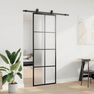 Schwarze vidaXL Schiebetür mit ESG-Glas, 76x205 cm, mit Beschlag im modernen Wohnraum.