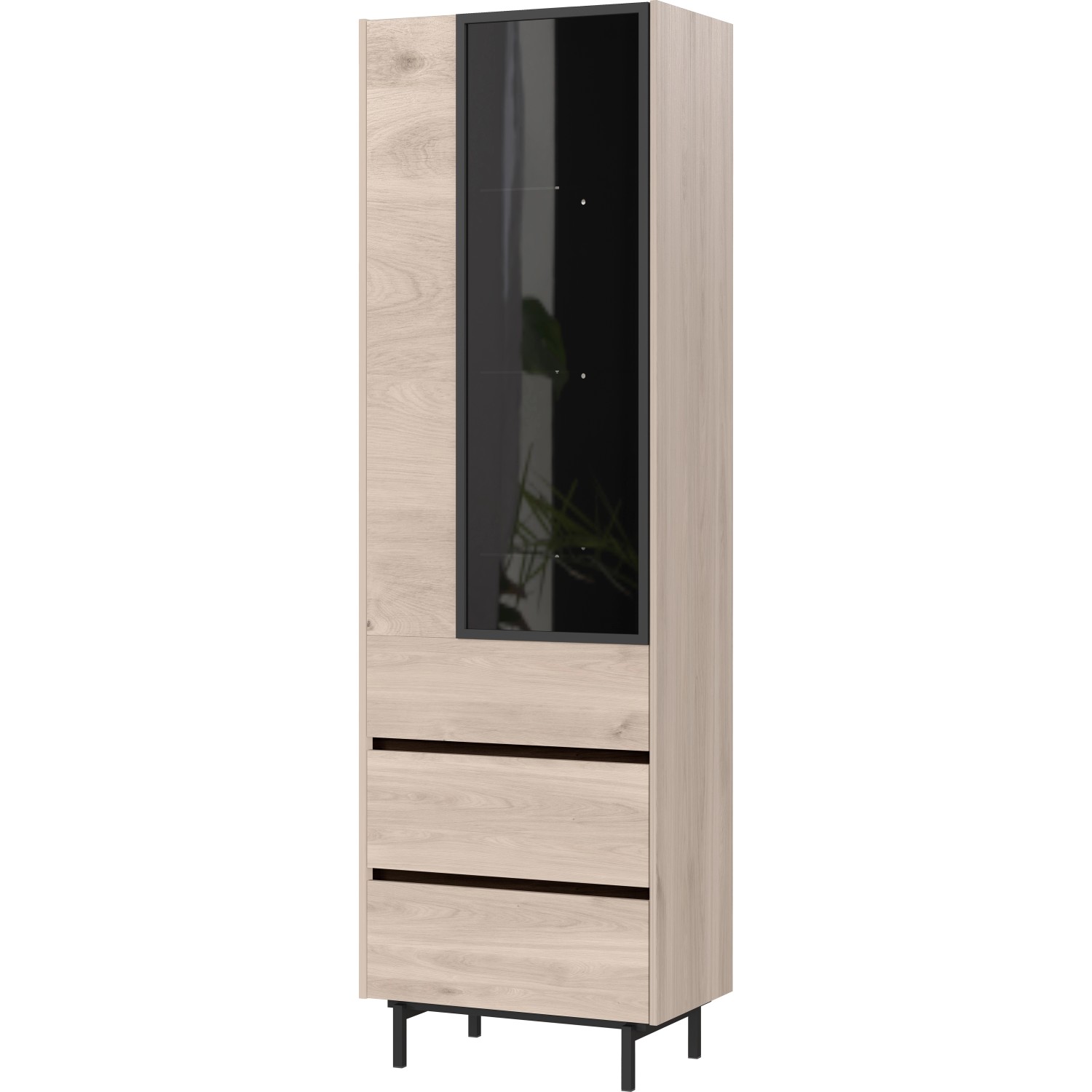 Germania Vitrine 64 cm x 206 cm x 40 cm Eiche Schwarz günstig online kaufen