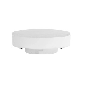 Weiße, runde Arcchio GX53 LED Lampe mit opaler Abdeckung. Dimmbares warmweißes Leuchtmittel.