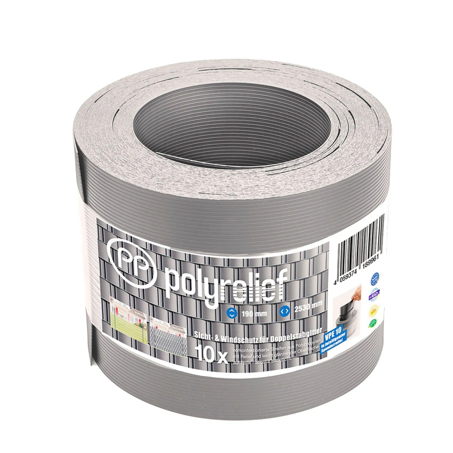Deutsche Zauntechnik Sichtschutzstreifen Polyrelief opti 30 m x 2,53 m Grau