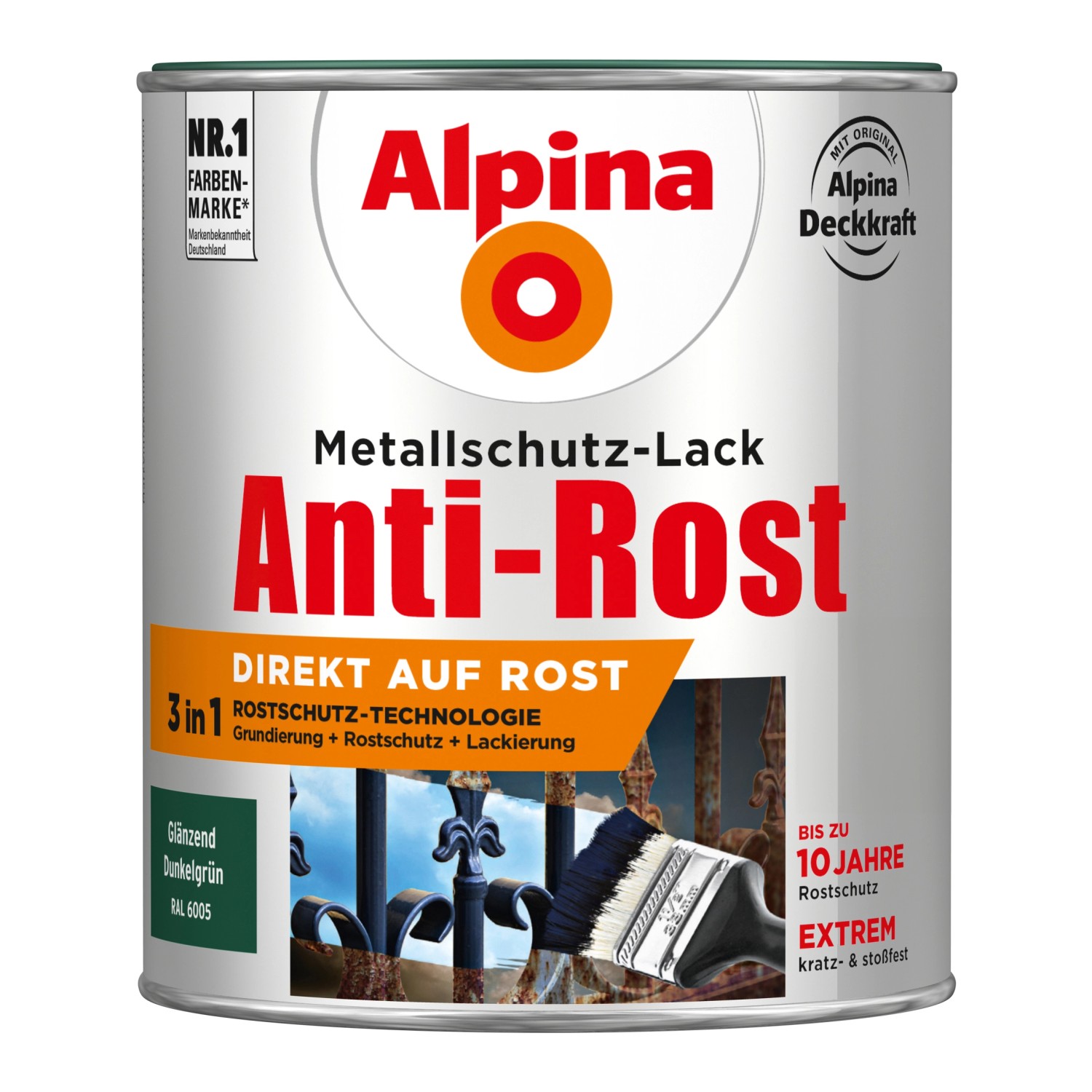 Alpina Metallschutz-Lack Anti-Rost Dunkelgrün glänzend 750 ml
