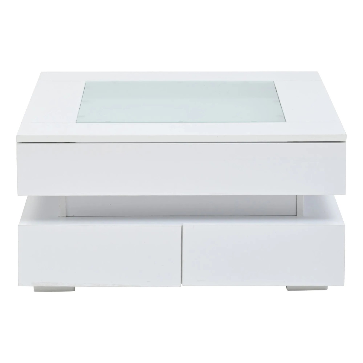 ModernLuxe Couchtisch Hochglanz mit Glasplatte 3 Schubladen LED Glas Spanplatte Weiß