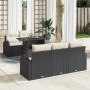 Schwarzes 6-tlg. vidaXL Garten-Sofa-Set aus Poly Rattan mit Kissen für Terrasse und Garten.
