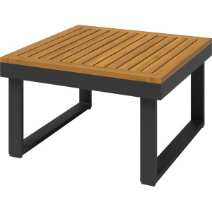 Quadratischer Lounge-Tisch Lipson aus Akazienholz und grauem Aluminium für den Garten.