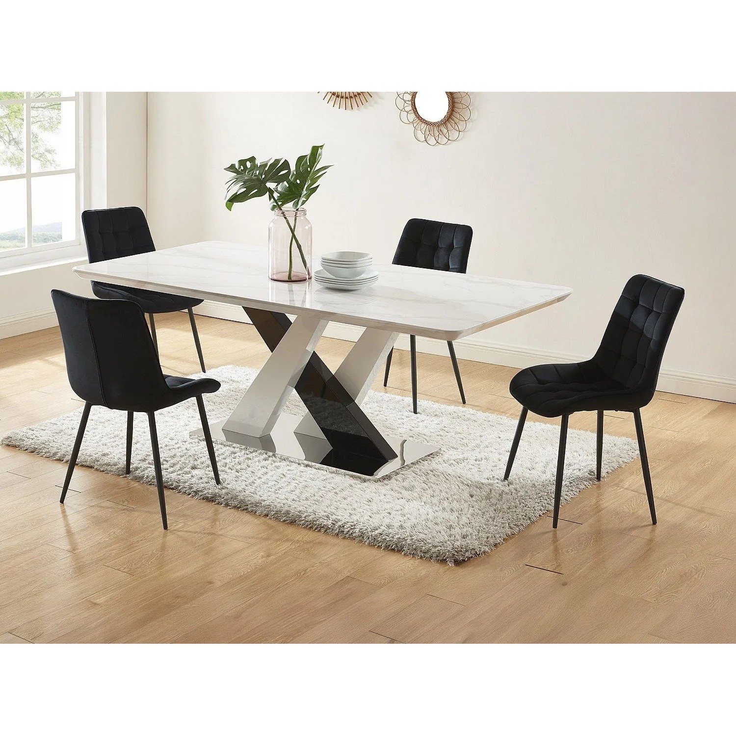 Vente-unique Essgruppe Evaela Schwarz  Weiß 200 cm_2