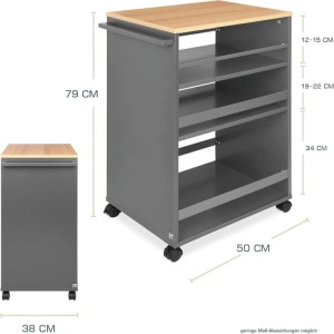 Bomoe Nischenwagen Bengt mit 3 Böden, Eiche/Grau, auf Rollen, 50x38x79cm. Bürocontainer für mehr Stauraum.
