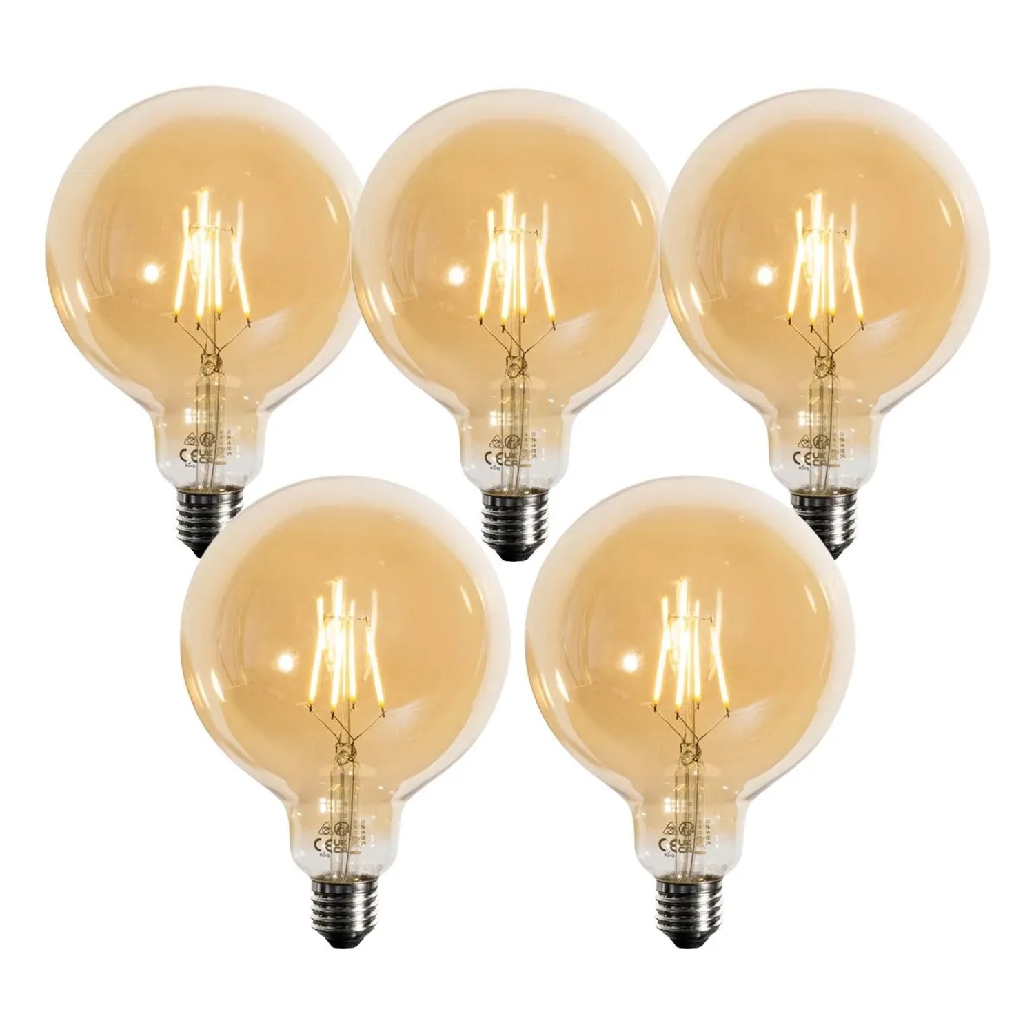 LUEDD 5er Set E27 Dimmbare LED Glühbirnen Gold G125 4,9W 450,m 2200K