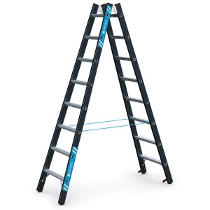 Zarges SL Doppelleiter Megastep mit 2x8 Stufen, schwarz eloxiert, für flexible Einsätze.