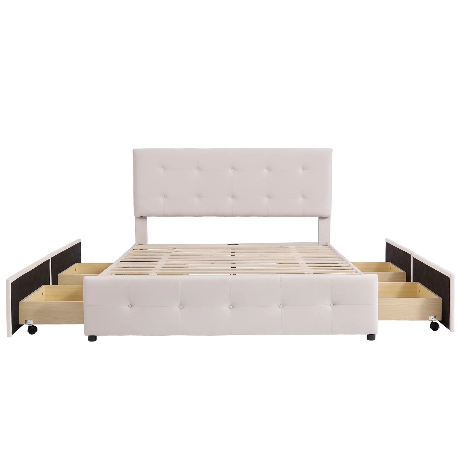 okwish Polsterbett 140x200cm mit Schubladen Schlafzimmer Beige ohne Matratze