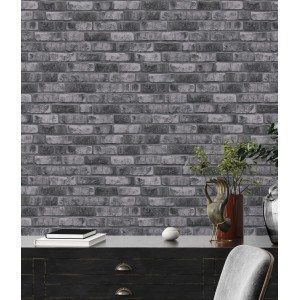 Livingwalls Vliestapete in Steinoptik Grau/Anthrazit, detailreiche Backstein-Mauer für Wohnraum.