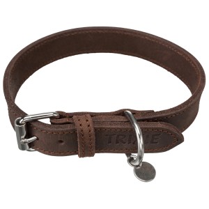 Dunkelbraunes Trixie Fettleder Halsband Rustic für Hunde, 48-56 cm.