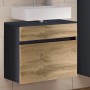 Held Möbel Waschbeckenunterschrank Bari, 60 cm, Wotaneiche/Graphitgrau. Moderner Badschrank mit Schublade.