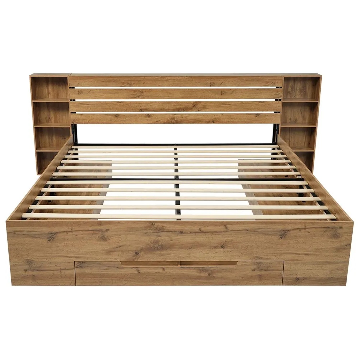 okwish Holzbett 160x200cm mit LED USB Stauraum Kopfteil Schlafzimmer Eiche ohne Matratze
