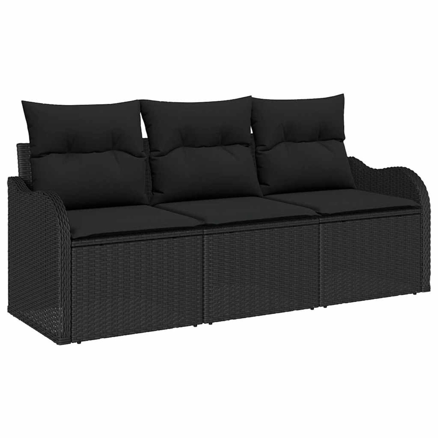vidaXL Garten-Sofa-Set mit Kissen 3-Tlg Schwarz Poly Rattan 3354232 günstig online kaufen