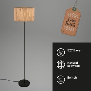 Briloner Stehleuchte Swing Nature mit Seegras-Schirm und E27 Fassung.
