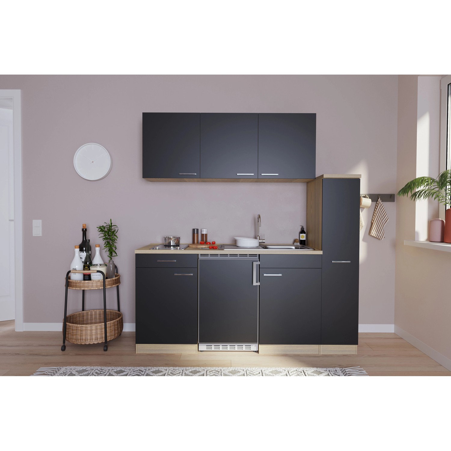 Respekta Miniküche KB180ESSC 180 cm Schwarz günstig online kaufen