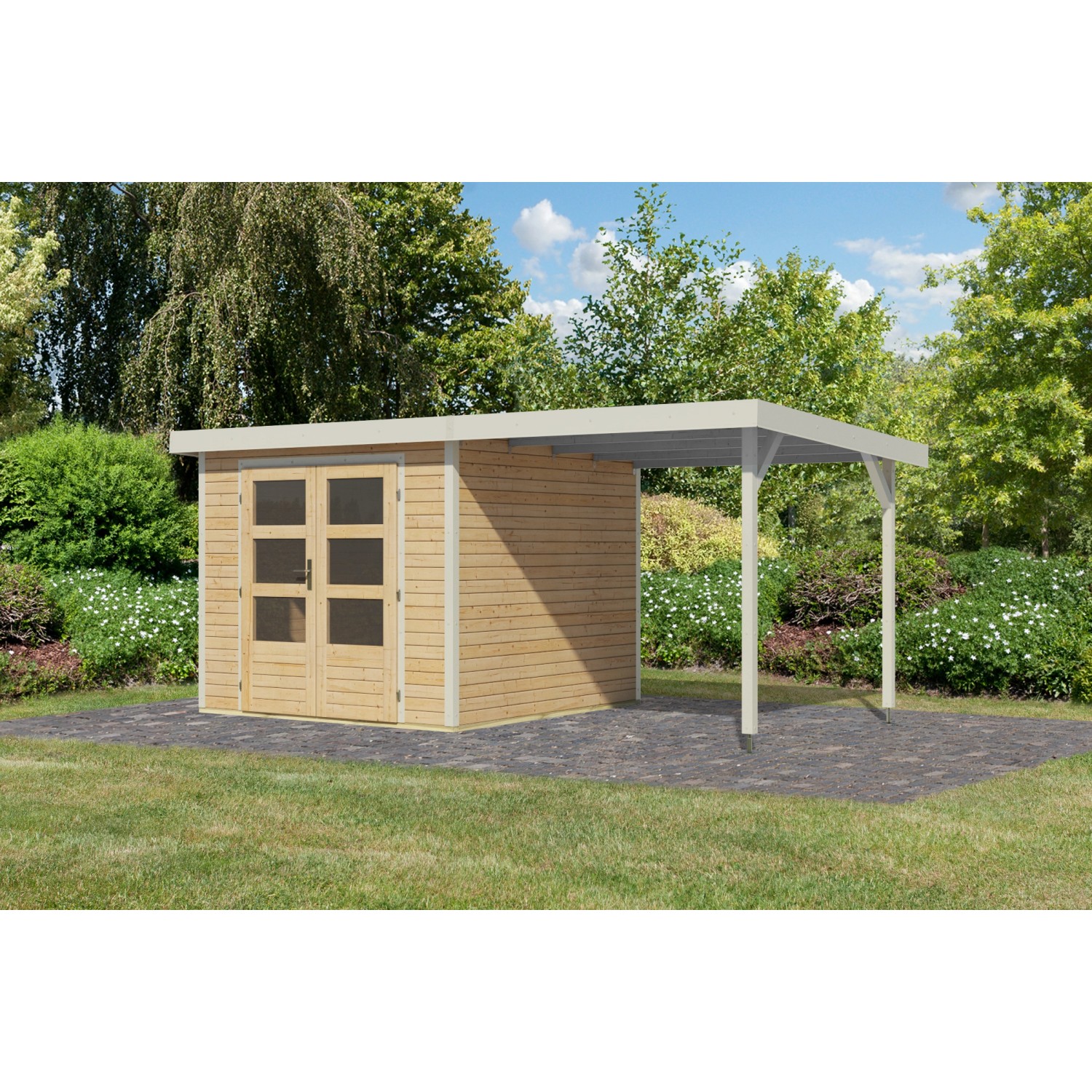 Karibu Gartenhaus Ernesto 3,5 A Anbaudach Naturbelassen/Weiß 209 x 238 x 24 günstig online kaufen