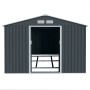 Hattoro S300 Metall Gerätehaus, 12,5 m³, Satteldach, Dunkelgrau. Gartenhaus mit Schiebetür und Belüftung.