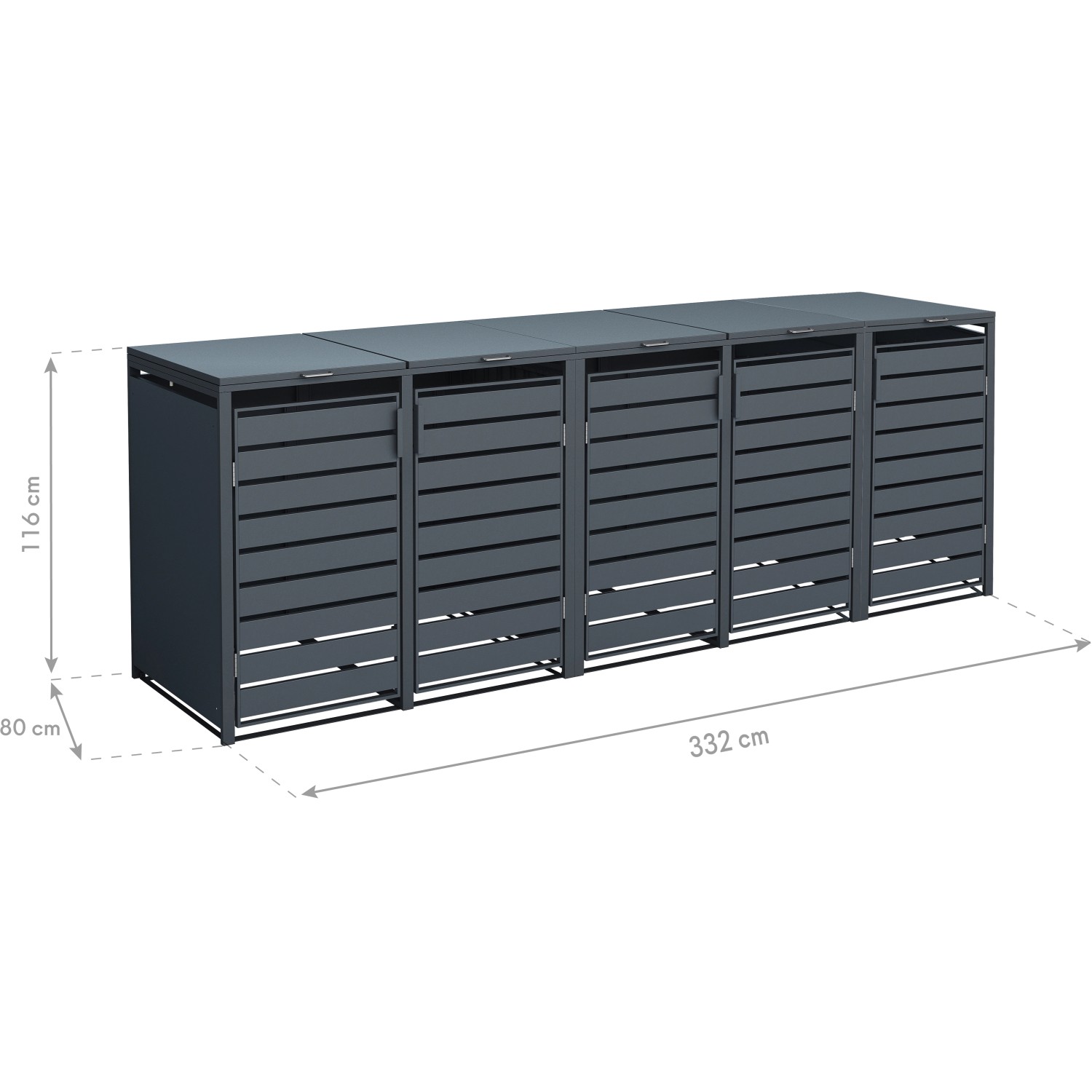 Westmann Mülltonnenbox Kubus, 5er Box für 240 l Tonnen, Metall Anthrazit, 116x332x80 cm.