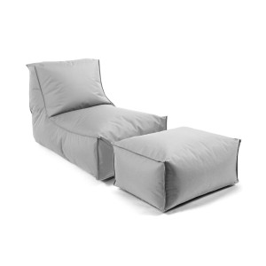 Grauer mokebo Sitzsack mit Hocker für Kinder und Erwachsene, geeignet für Indoor und Outdoor.