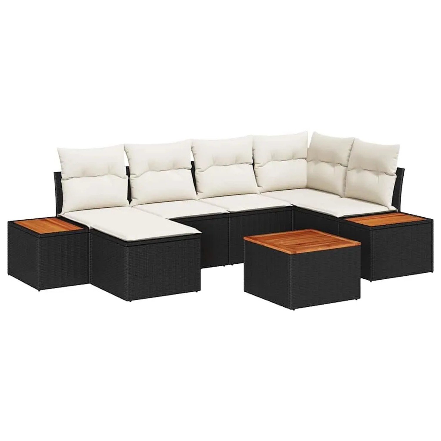 vidaXL Gartensofa-Set mit Kissen 7 Stk Schwarz und Creme Polyrattan 3356792