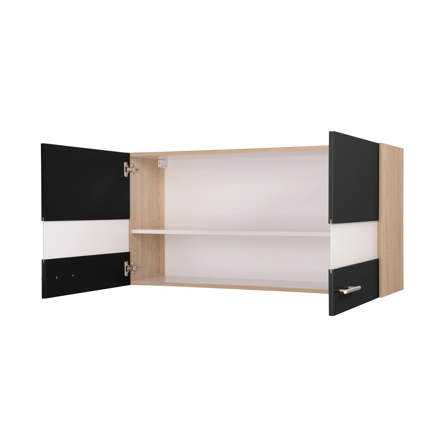 Respekta Oberschrank Merle, 110 cm, Schwarz, mit offenen Türen und Einlegeboden.