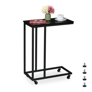 Relaxdays Beistelltisch Stahl MDF Schwarz Rollbar 79 cm x 60 cm x 30 cm 4,5 kg