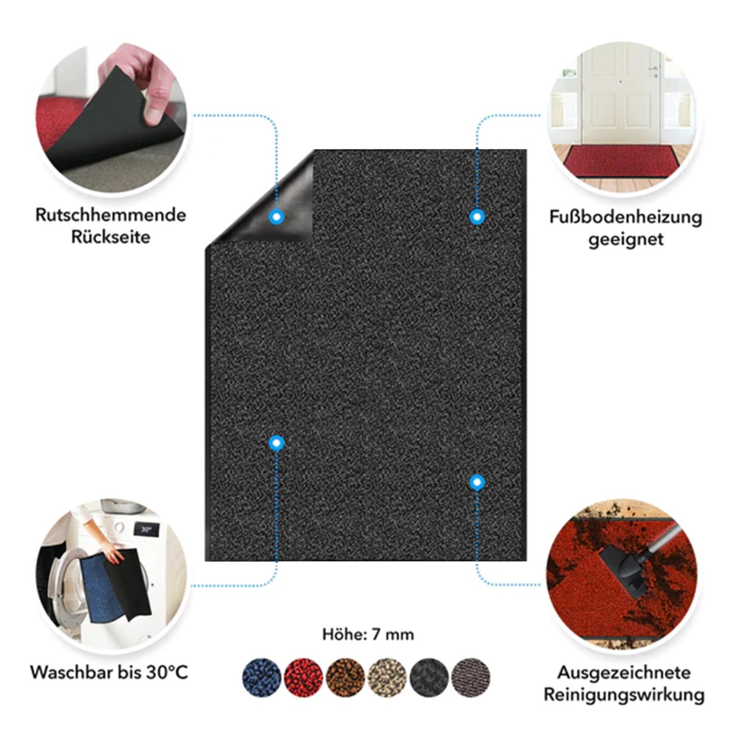 Anthrazitfarbene KARAT Schmutzfangmatte SKY, 120x100 cm, mit Hinweisen zu Eigenschaften.