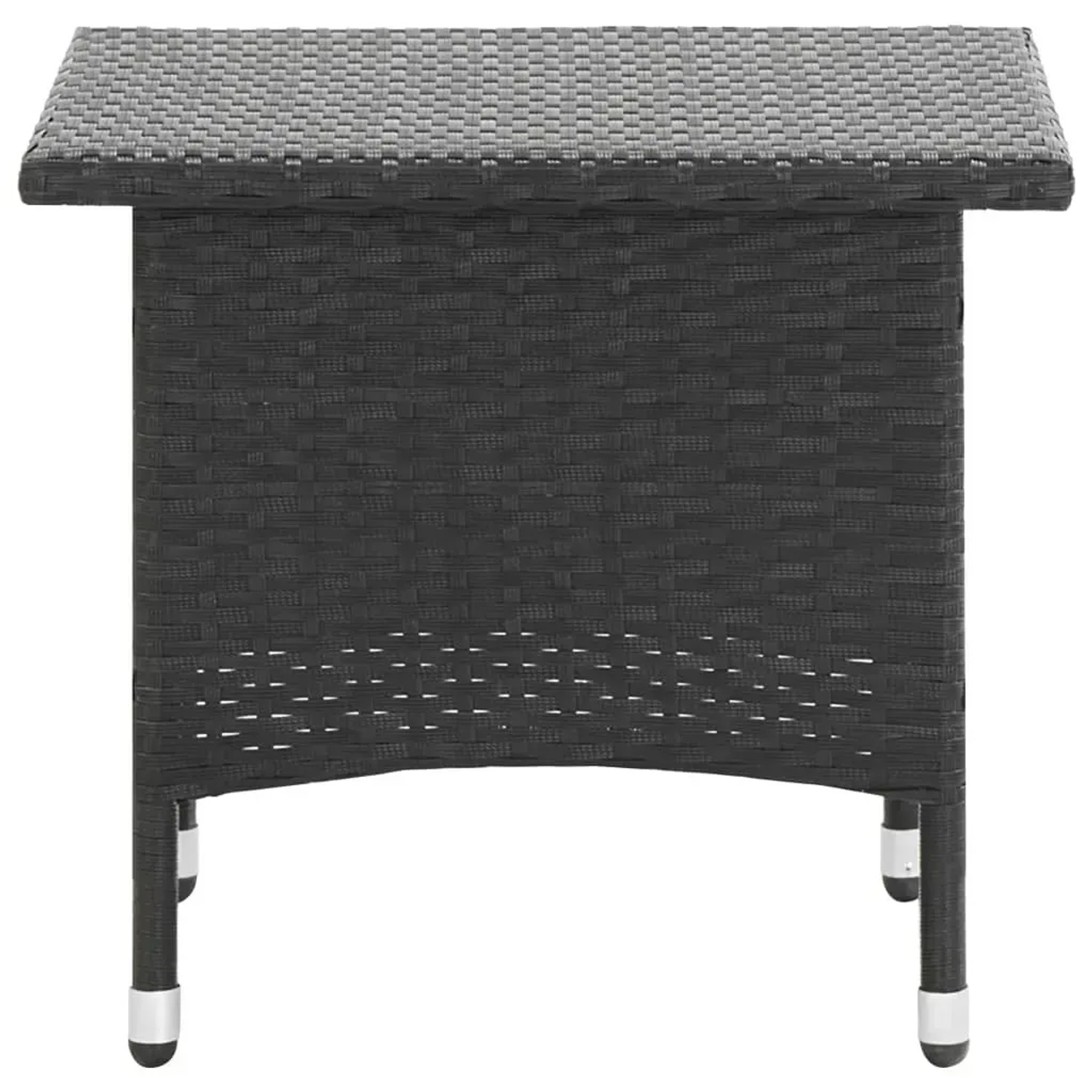 Schwarzer vidaXL Beistelltisch aus Poly Rattan, 50x50x47 cm, ideal für Garten und Terrasse.