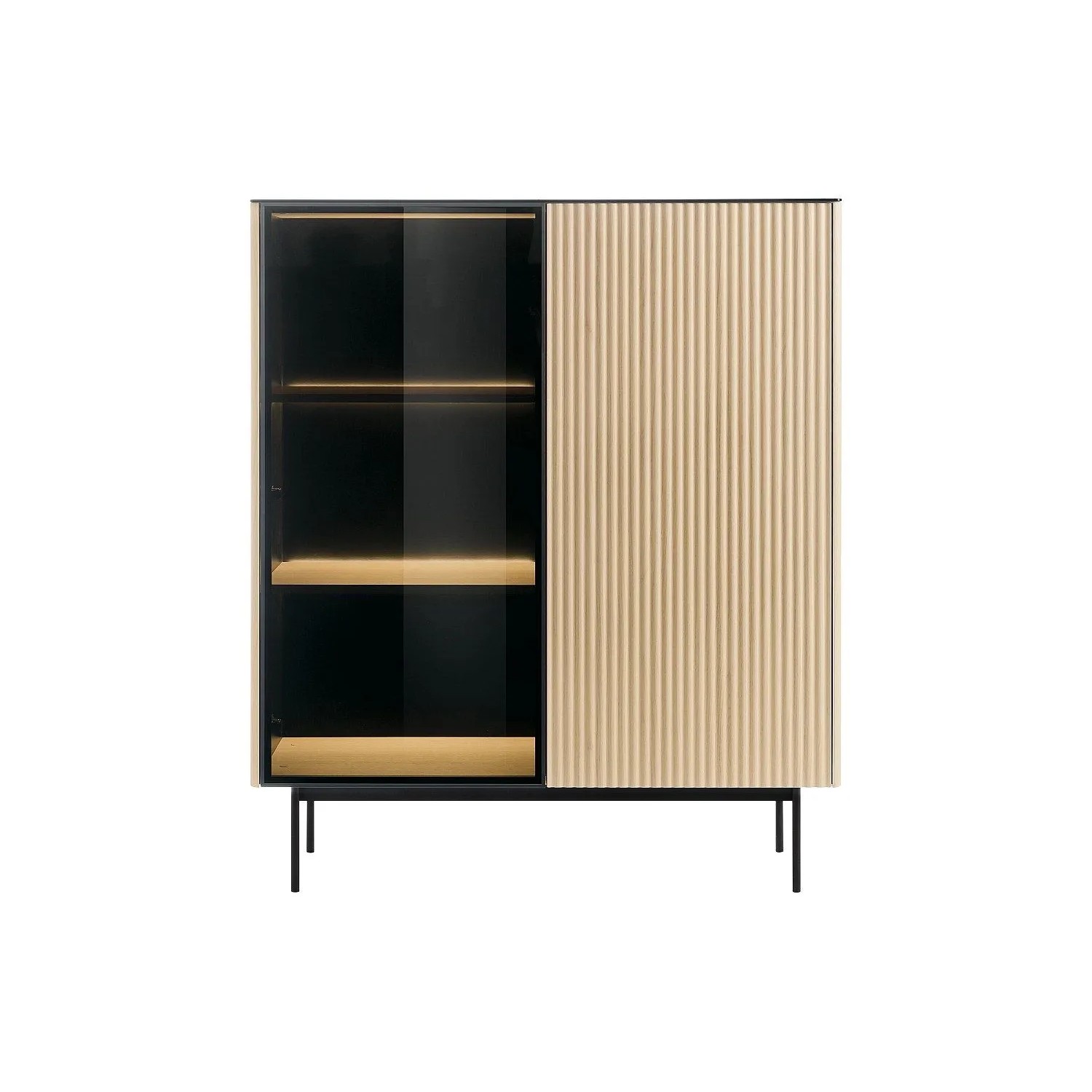 Vente-unique Vitrinenschrank Sayera Schwarz  Naturfarben Hell 107 cm