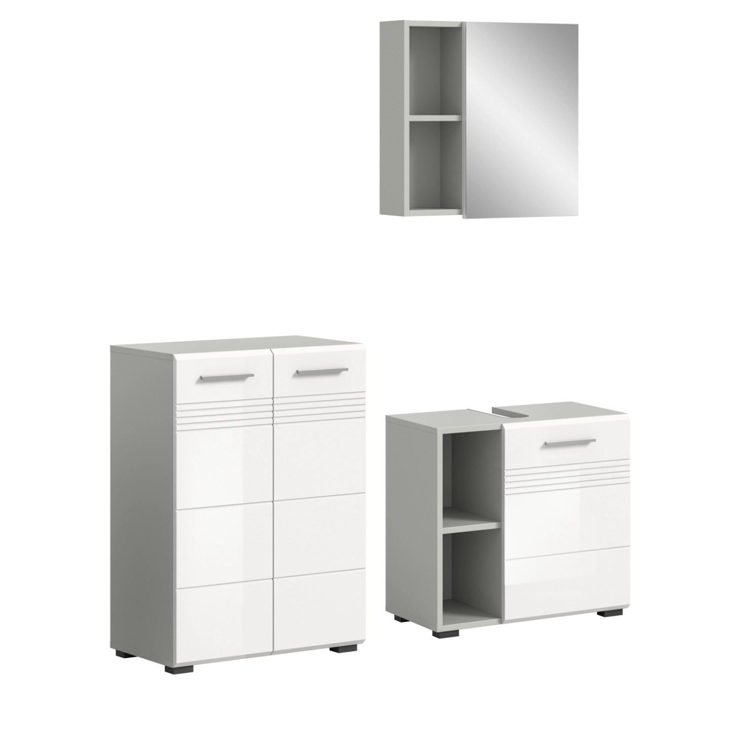 Inn.Furn Badmöbel-Set 3-teilig Weiß Hochglanz Grau 135 cm Soft-Close Carlo günstig online kaufen