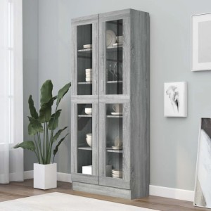 VidaXL Vitrinenschrank, Grau Sonoma, 185,5cm hoch, mit Glastüren und 5 Fächern. Wandregal zur Aufbewahrung.