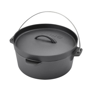 Taino Dutch Oven 4L aus Gusseisen, Feuertopf mit Deckel und Heber, Grillzubehör.