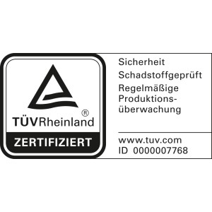 TÜV Rheinland Zertifikat für Klick Fix Christbaumständer: Sicherheit und Schadstoffprüfung.