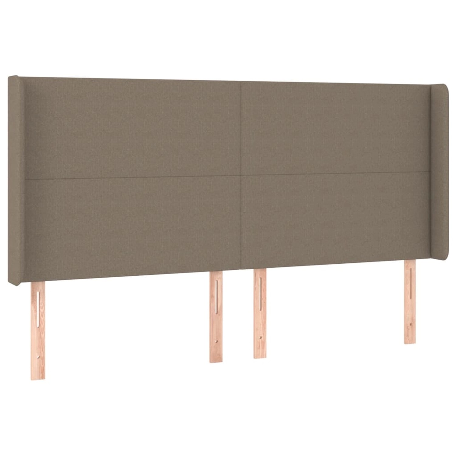 Boxspringbett Kopfteil in Taupe, Stoffbezug, mit Holzfüßen. Bett für erholsamen Schlaf.