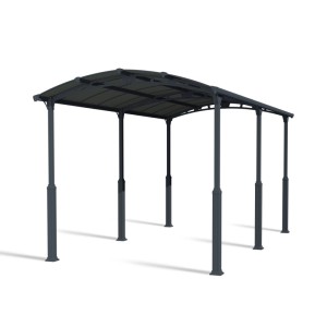 Canopia Carport Arcadia Alpine 6400 in Anthrazit, 360x650 cm, mit gewölbtem Dach und sechs Pfosten.
