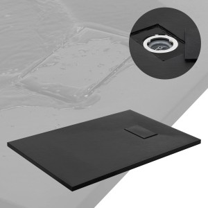 LuxeBath Duschwanne 100x70 cm Schwarz mit Ablaufgarnitur aus SMC H:3cm