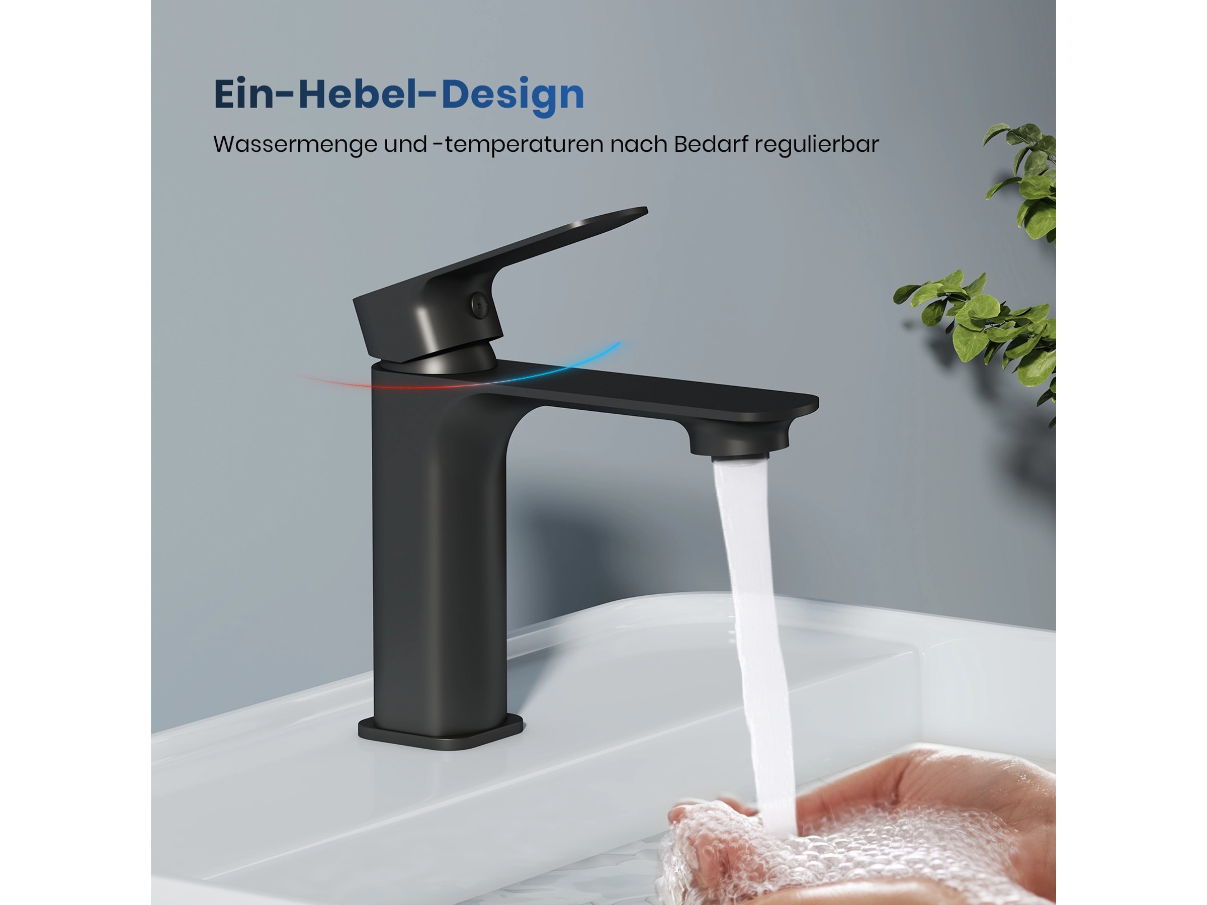 EMKE Wasserhahn Bad Anthrazit Matt, Waschtischarmatur, 4MS Messing, Wasserhahn Bad Mit Auslauf Höhe 265mm, Mischbatterie Waschbecken-Armatur Einfache