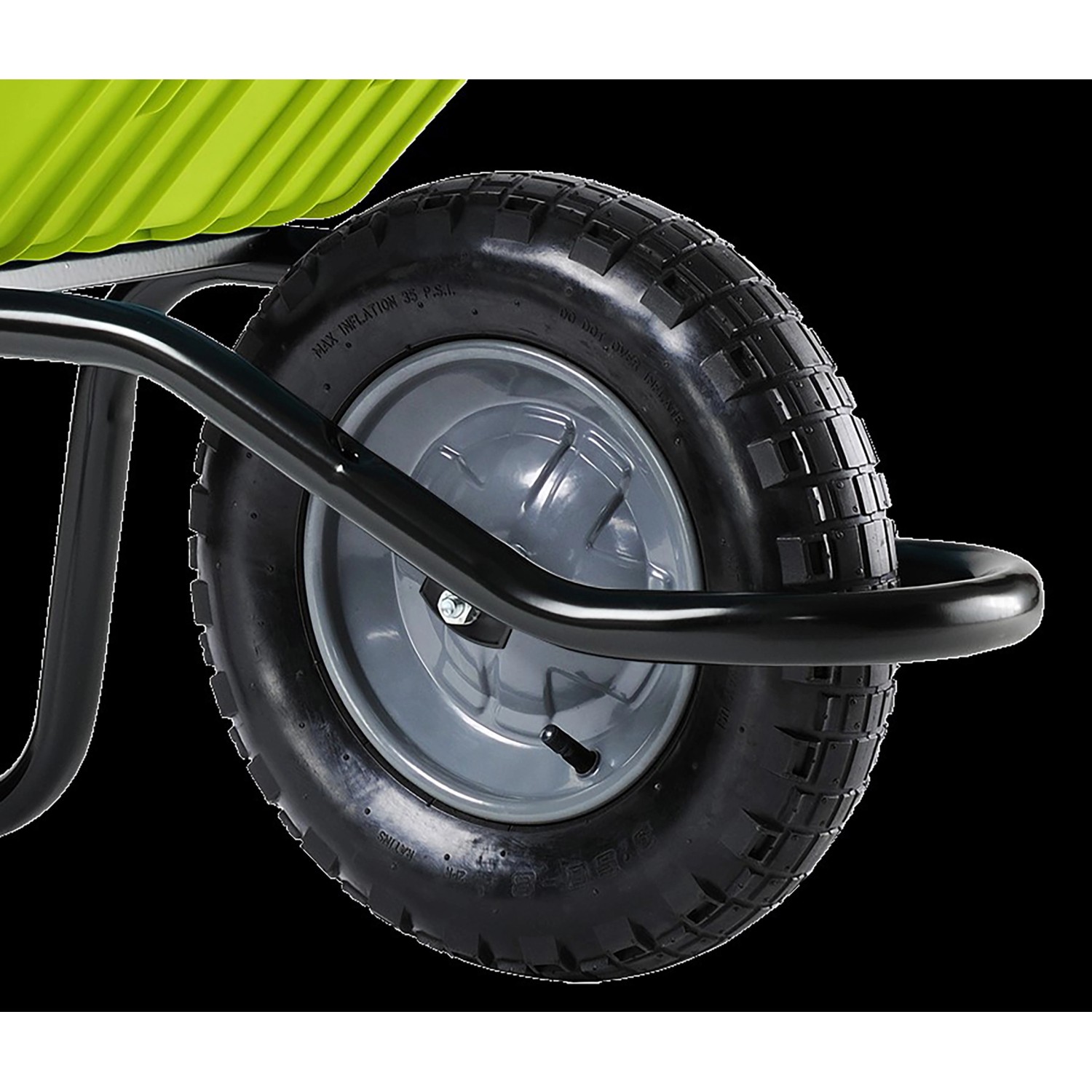 Detailaufnahme: Luftrad der Haemmerlin Schubkarre Sunny, Anisgrün, Kunststoffmulde.