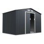 XL Metall Gerätehaus in Anthrazit mit Satteldach und Schiebetür.