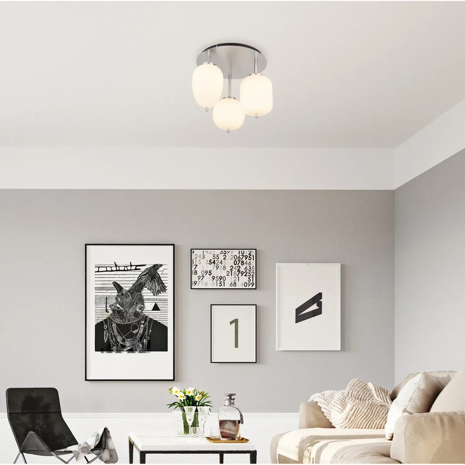 Deckenleuchte FLORITA 54984-3 | Matt Nickel, Opal Satiniert | 3x E14, Bis 120W | Modernes Design