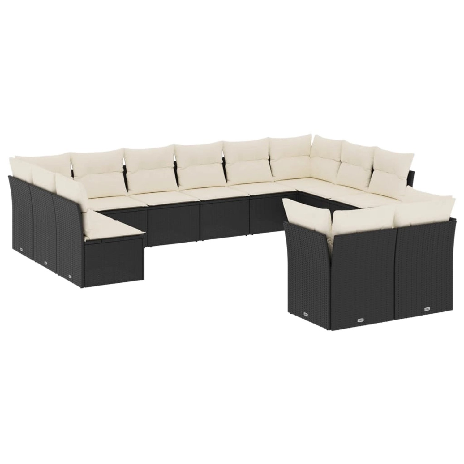 vidaXL 12-tlg Garten-Sofagarnitur mit Kissen Schwarz Poly Rattan Modell 18