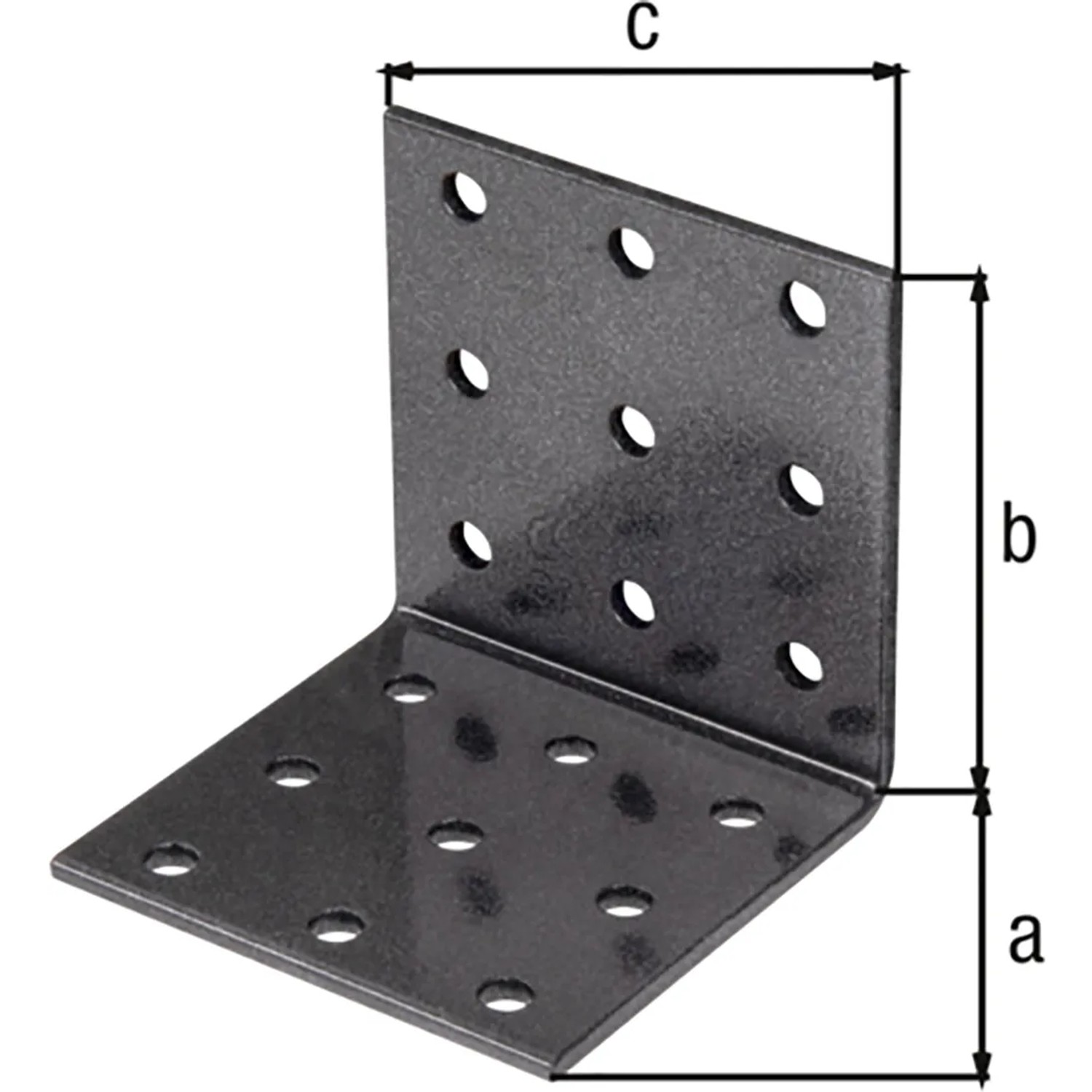 Alberts Duravis Lochplattenwinkel, 60x60x60 mm, Schwarzdiamant, Duplexbeschichtung, Stahlwinkel mit Löchern.