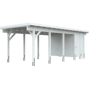 Kiehn-Holz Geräteraum für Einzelcarport KH 320, weiß, mit abschließbarer Tür.