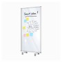 KARAT Mobile Trennwand transparent 90x180cm mit Notizen und Beschriftung, ideal für Büro und Homeoffice.