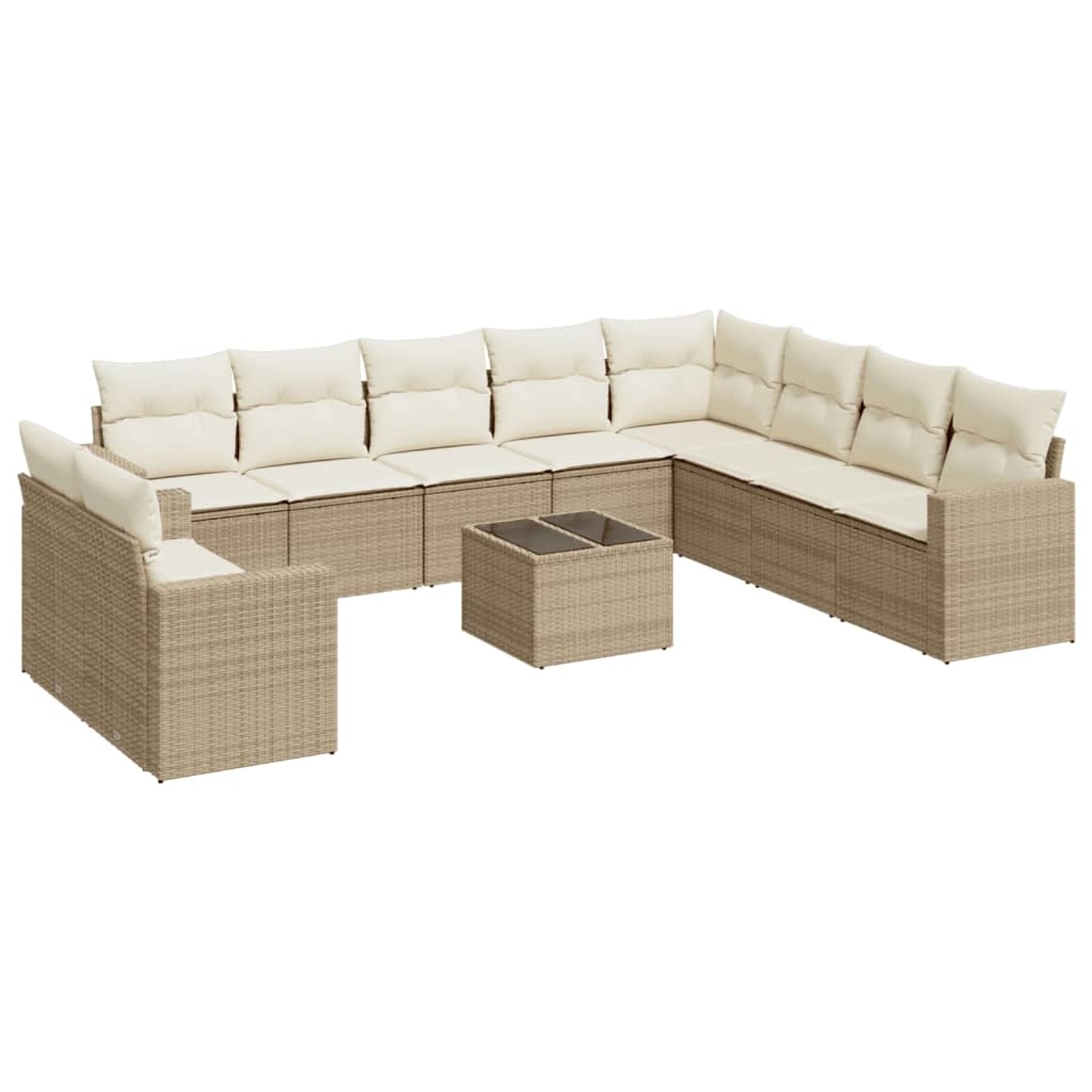 vidaXL 11-Tlg Garten-Sofagarnitur mit Kissen Beige Poly Rattan 3219168 günstig online kaufen